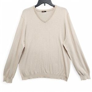 J. Mclaughlin Sweater Men's XL‎ (Fits Slim) Beige Cashmere Blend V-Neck Pullover